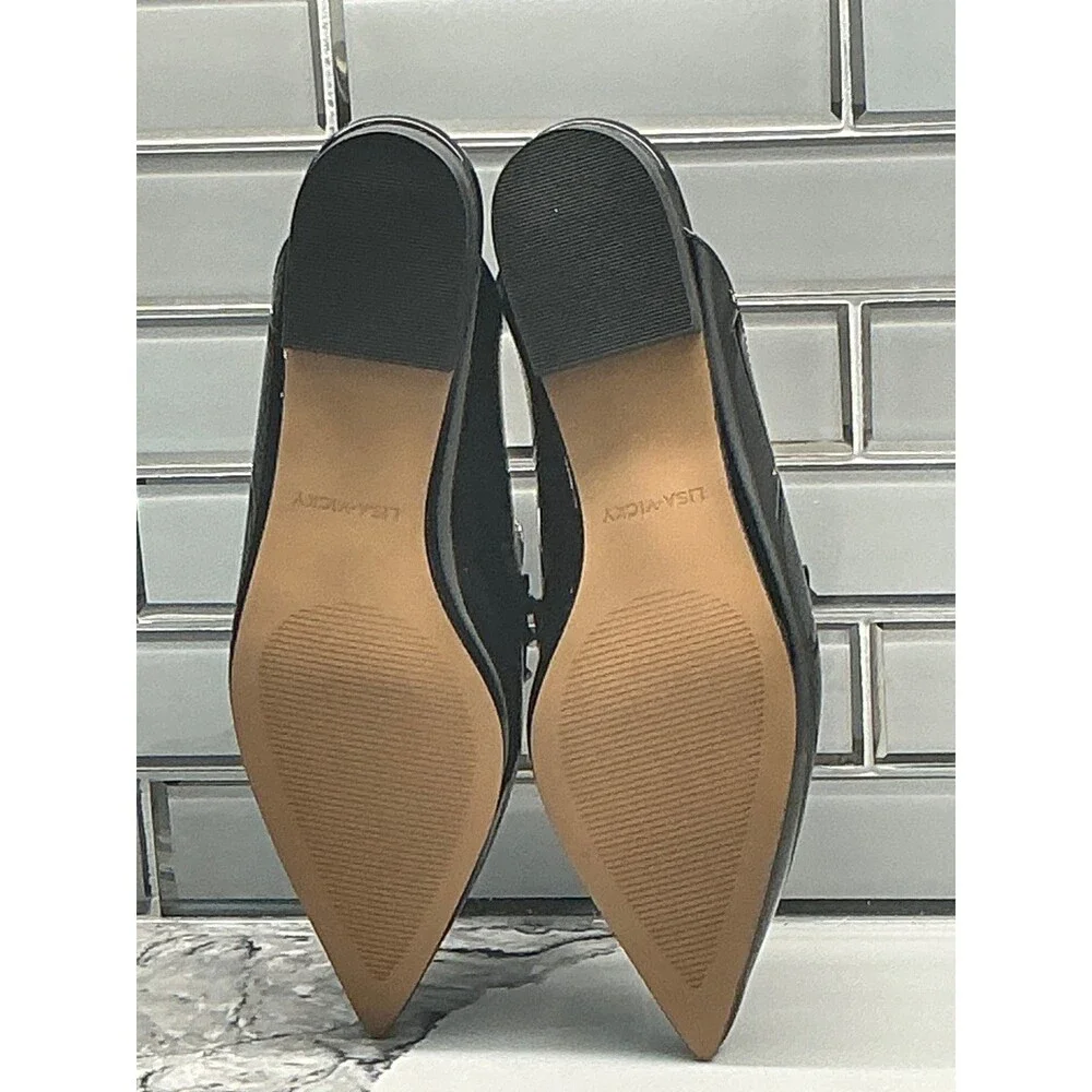 Lisa Vicky MOJO-V Black Patent PU Studded Pointed Toe Mules Women's Size 7‎ M